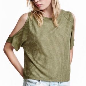H&M  Olive Green Cold Shoulder Top